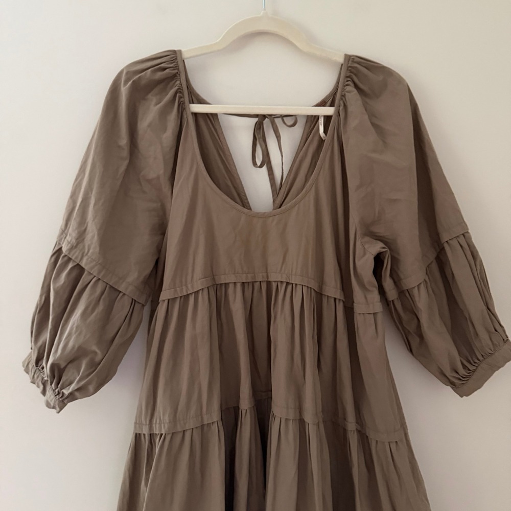 Free People Syd Poplin Midi Dress Tiered Puff Sleeve Womens Size S - Picture 3 of 10